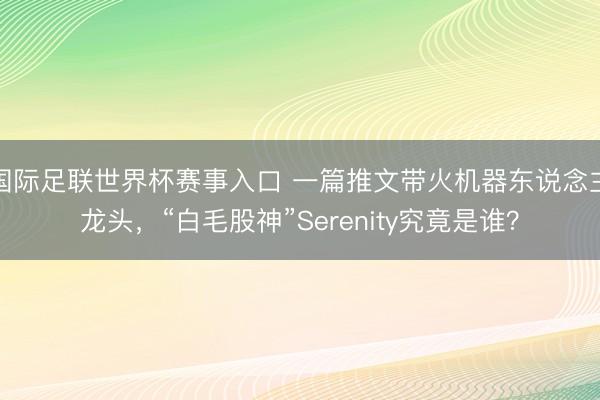 国际足联世界杯赛事入口 一篇推文带火机器东说念主龙头，“白毛股神”Serenity究竟是谁？