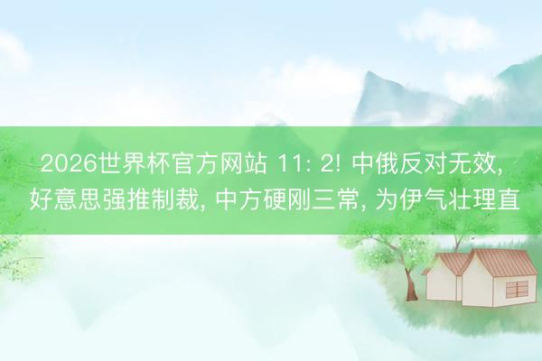 2026世界杯官方网站 11: 2! 中俄反对无效, 好意思强推制裁, 中方硬刚三常, 为伊气壮理直